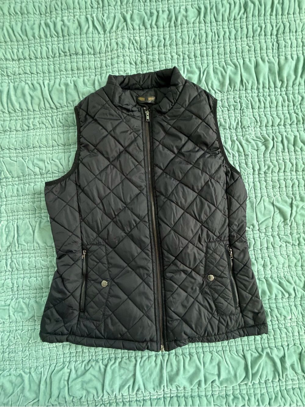 Quilted Black Women's Vest - Lightweight Sleeveless Coat-Large